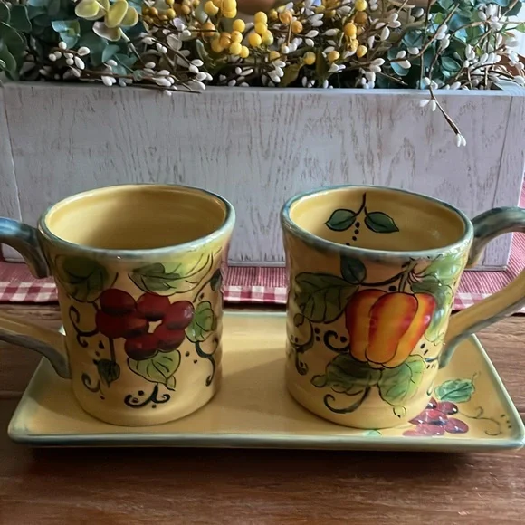 Golden Harvest Mugs (2) and Small Ceramic Tray - Picture 9 of 9